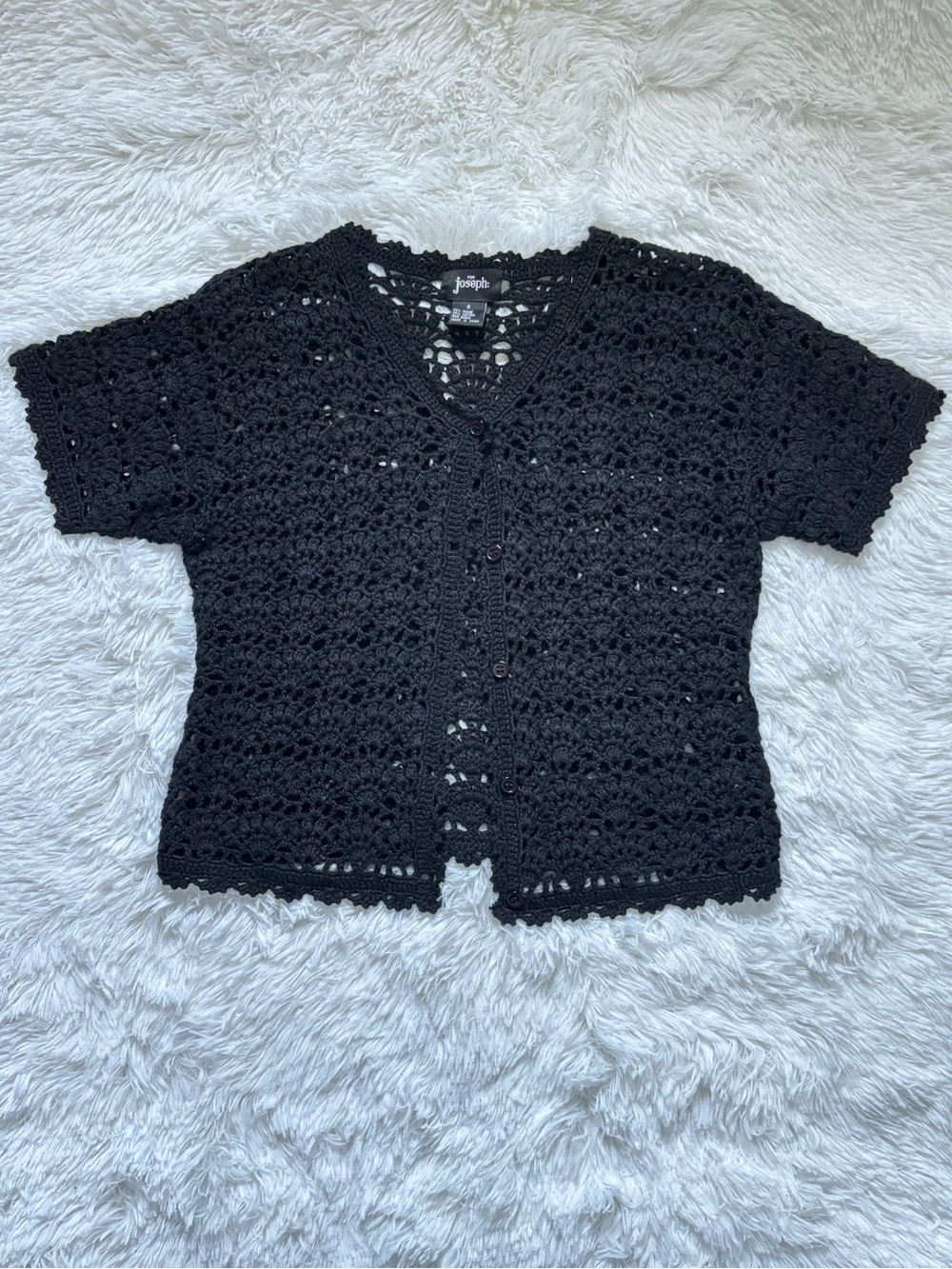 Black Crochet Short-Sleeve Button Cardigan